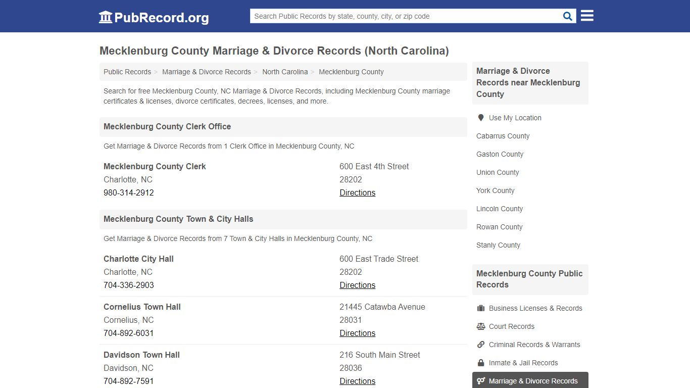 Mecklenburg County Marriage & Divorce Records (North Carolina)