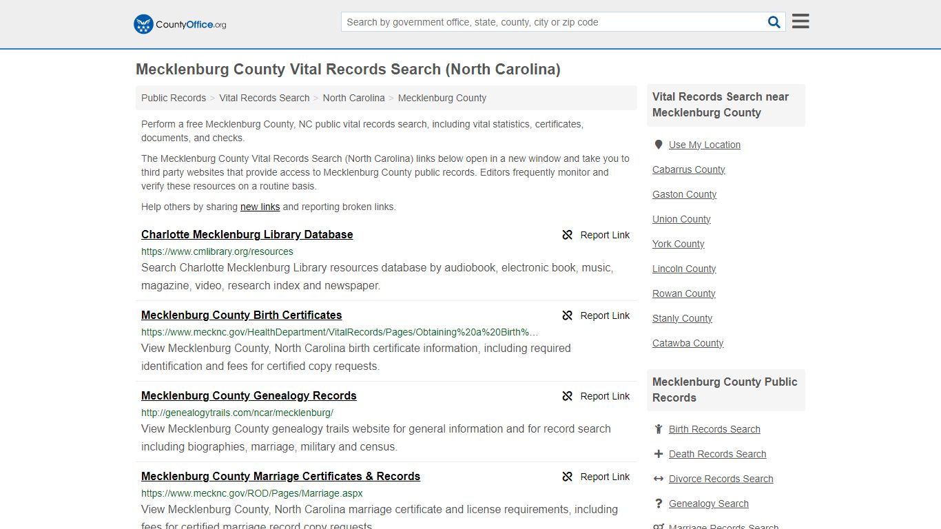 Vital Records Search - Mecklenburg County, NC (Birth, Death, Marriage ...