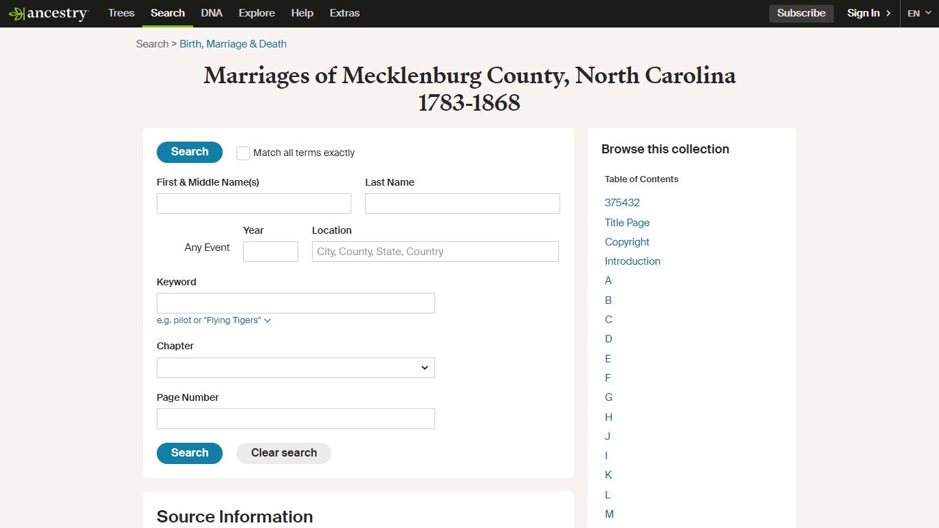 Marriages of Mecklenburg County, North Carolina 1783-1868 - Ancestry.com